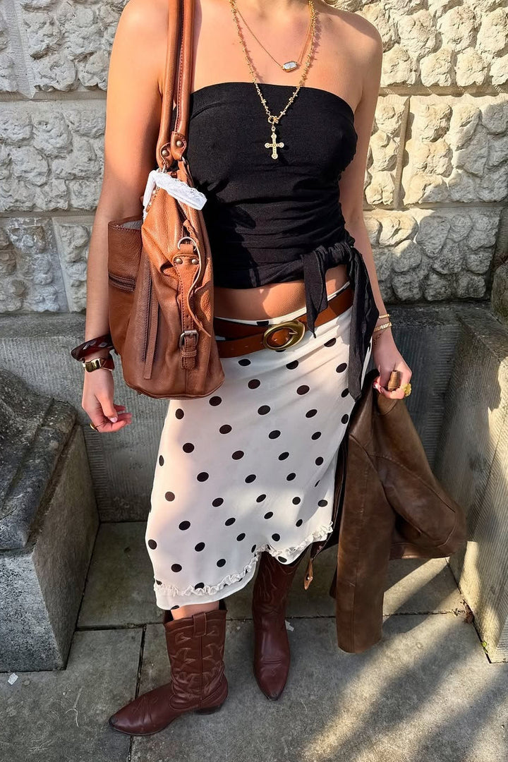 Emily & Isabella Brooks | Draped High Waist Skirt in Polka Dot