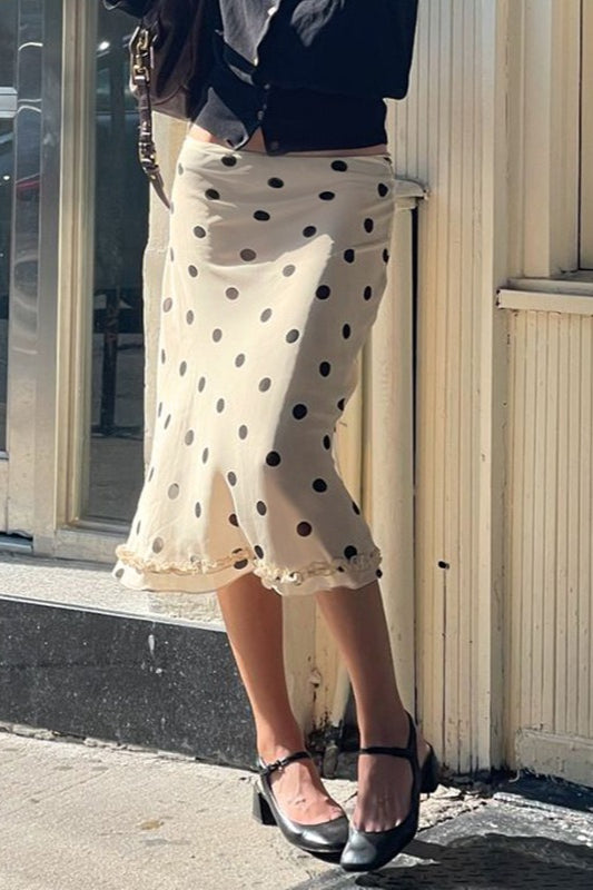 Emily & Isabella Brooks | Ruffled Polka Dot A-Line Midi Skirt