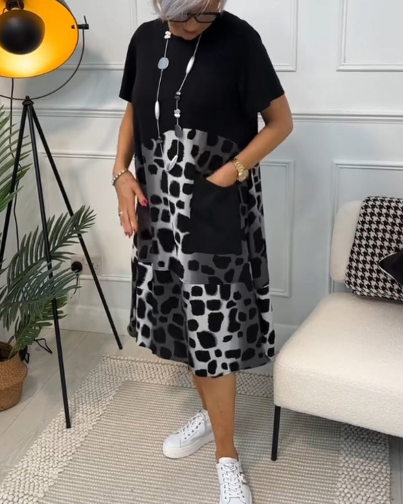 Emily & Isabella Brooks | Short Sleeve Leopard Print Midi Dress