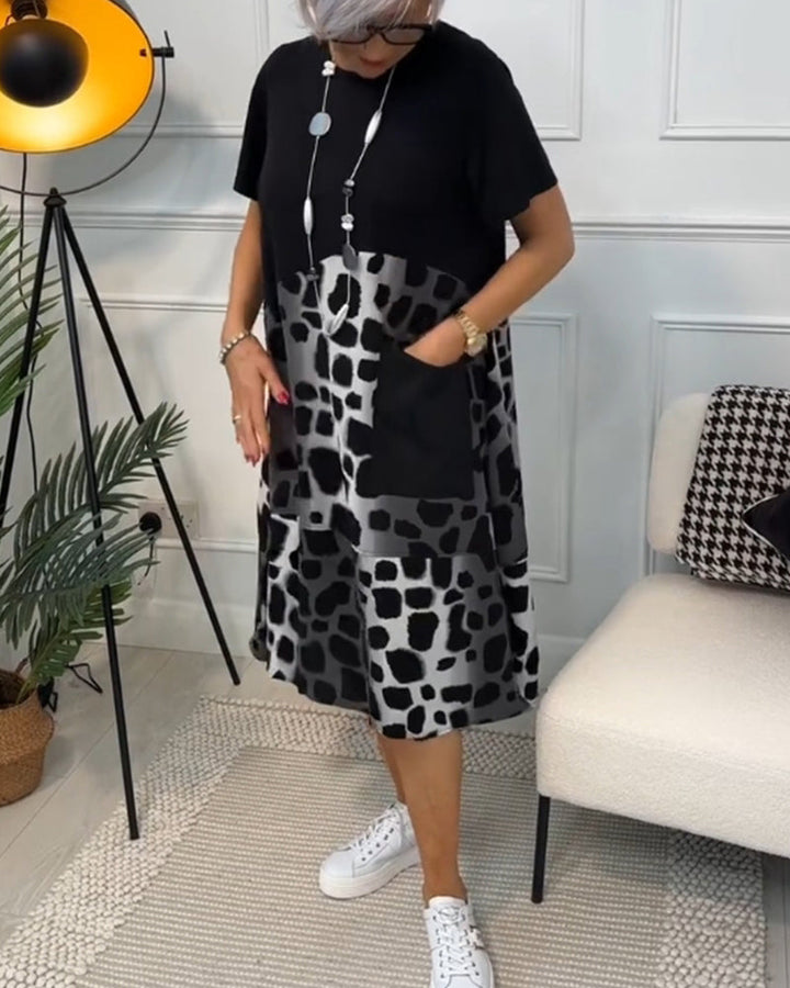 Emily & Isabella Brooks | Short Sleeve Leopard Print Midi Dress