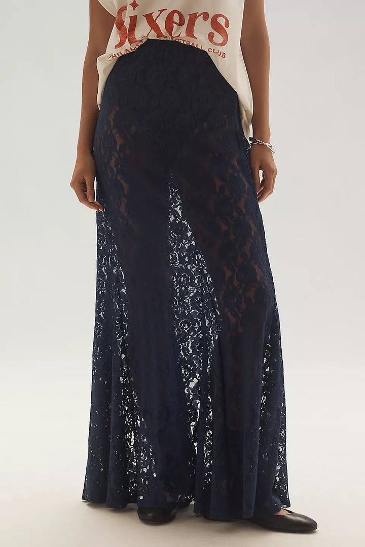 Emily & Isabella Brooks | Sheer Embroidered Lace Maxi Skirt