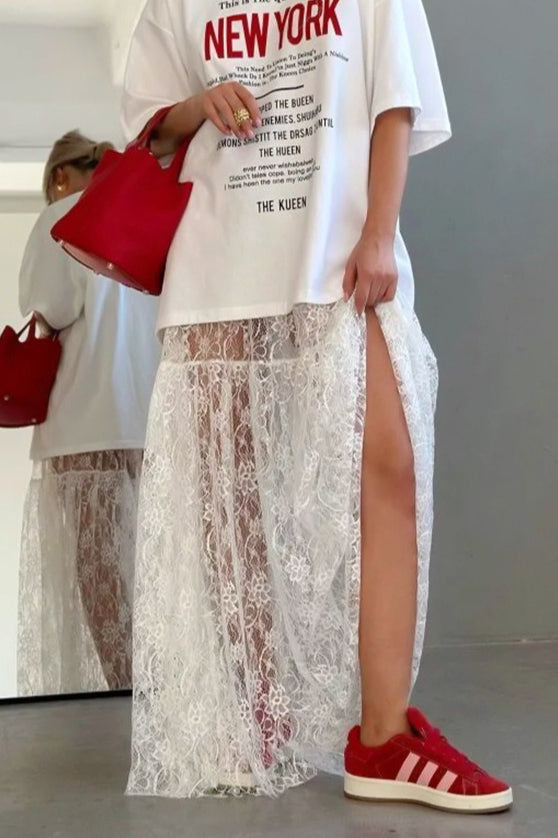 Emily & Isabella Brooks | Jacquard Lace High Waist Maxi Skirt