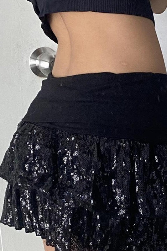 Emily & Isabella Brooks | Sequin Paneled Tiered Bodycon Mini Skirt