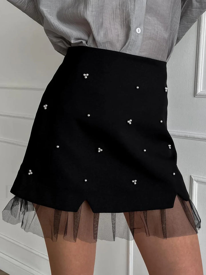 Emily & Isabella Brooks | Beaded Tulle Trim A-Line Skirt