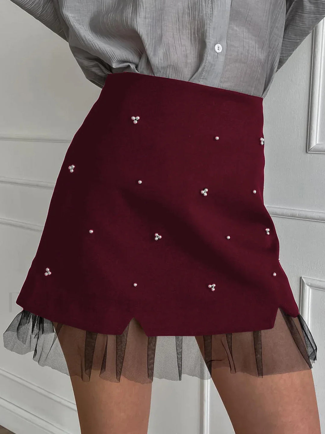 Emily & Isabella Brooks | Beaded Tulle Trim A-Line Skirt