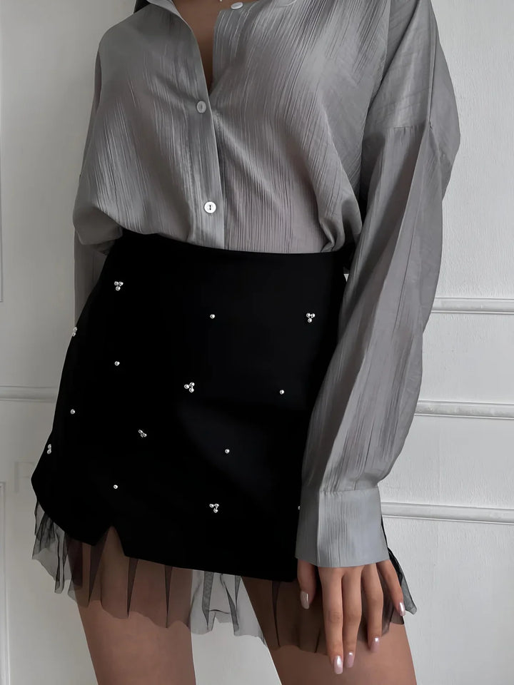 Emily & Isabella Brooks | Beaded Tulle Trim A-Line Skirt
