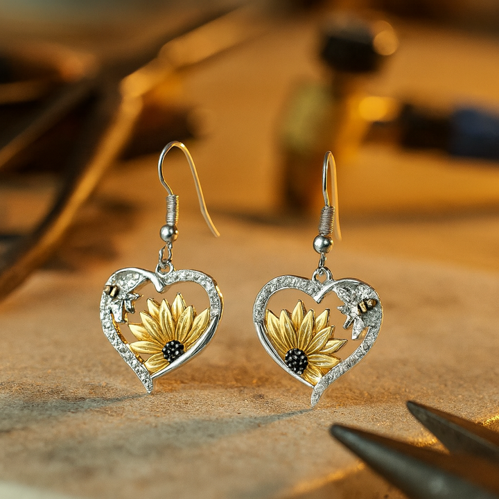 Emily & Isabella Brooks | Dangle Earrings in Vintage Boho Sunflower and Bee Design