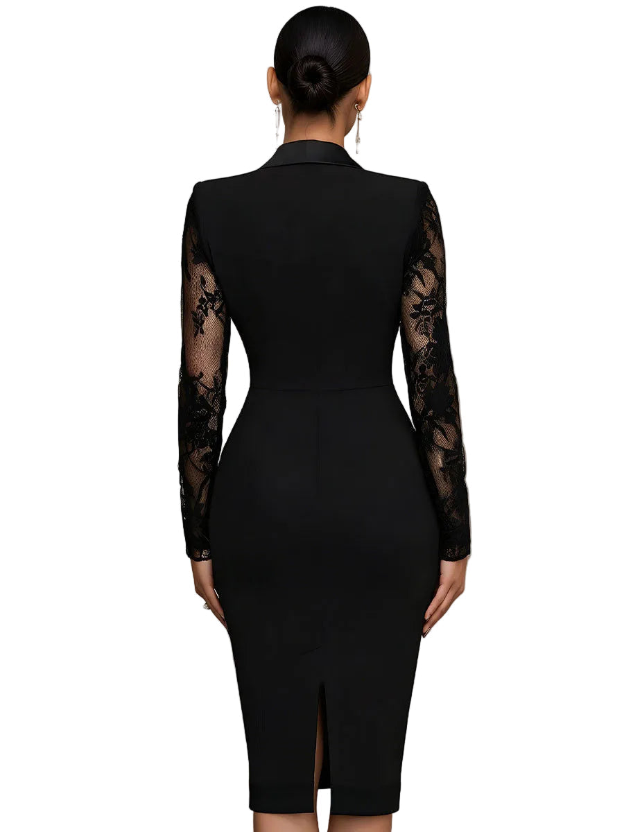 Emily & Isabella Brooks | Black Blazer-Style Lace Midi Dress