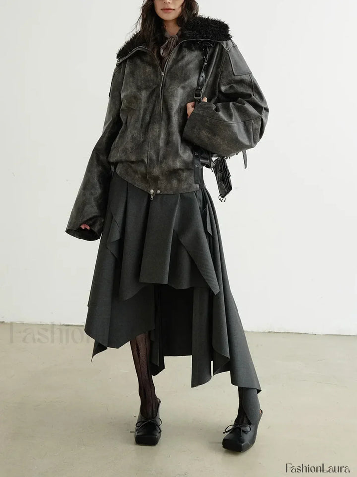 Emily & Isabella Brooks | Belted Patchwork Loose Skirt