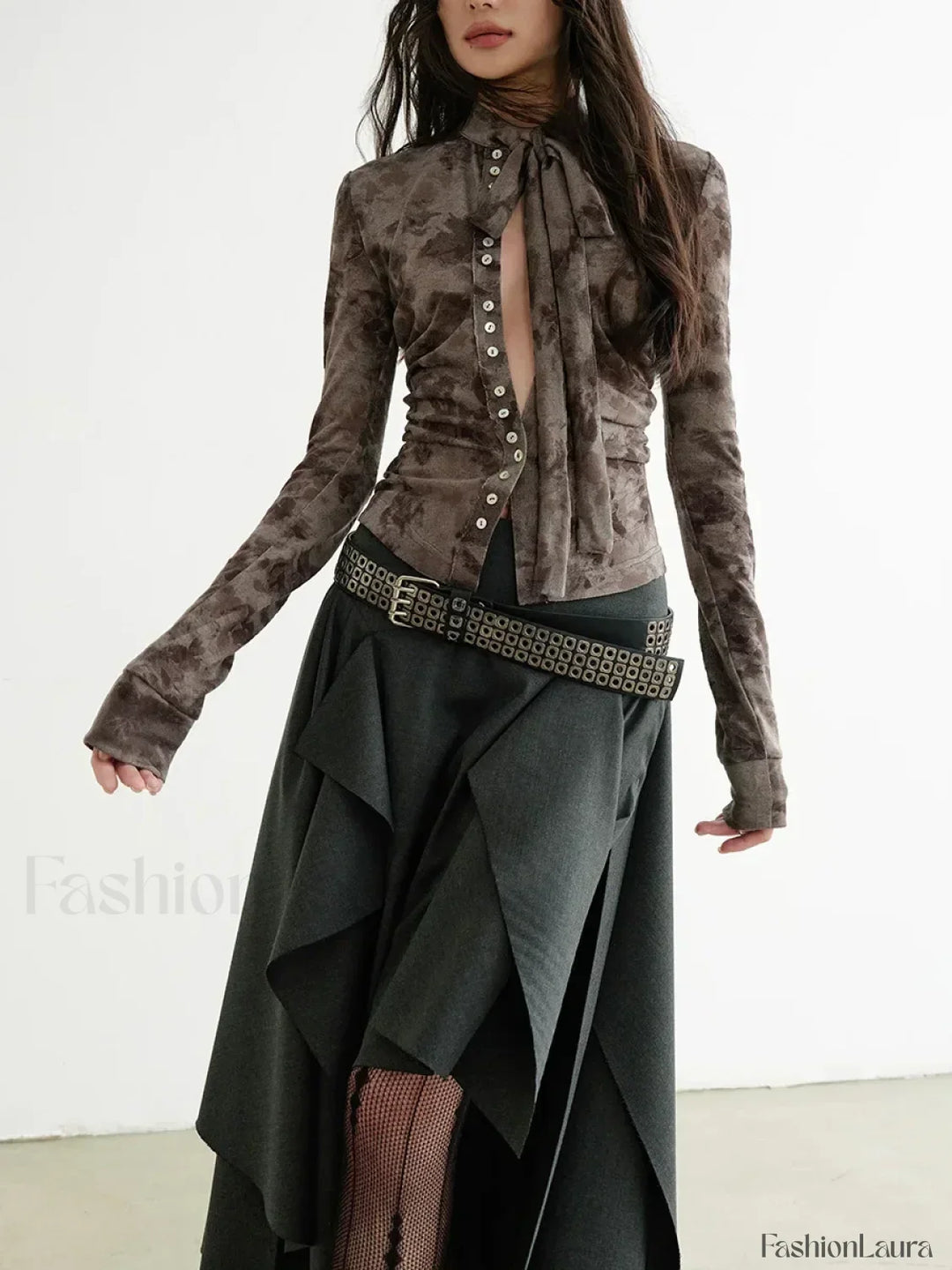 Emily & Isabella Brooks | Belted Patchwork Loose Skirt