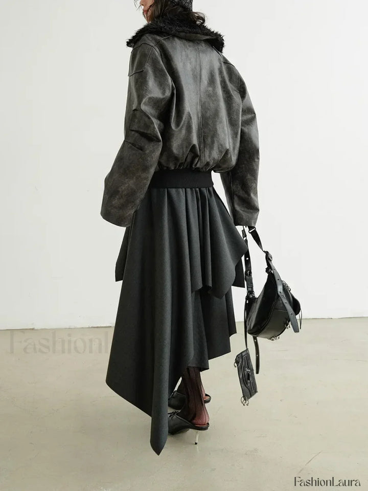 Emily & Isabella Brooks | Belted Patchwork Loose Skirt