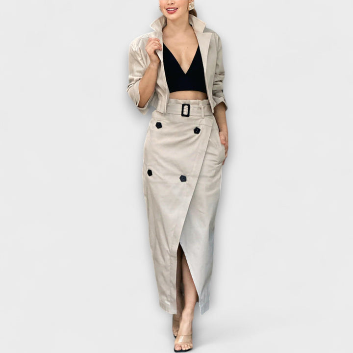 Emily & Isabella Brooks | Elegant Midi Skirt Jacket with Pockets