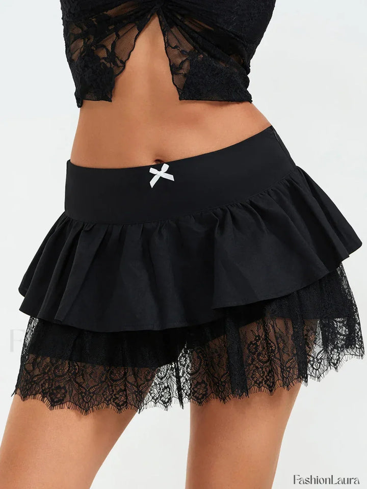 Emily & Isabella Brooks | Black Lace Layered Skirt