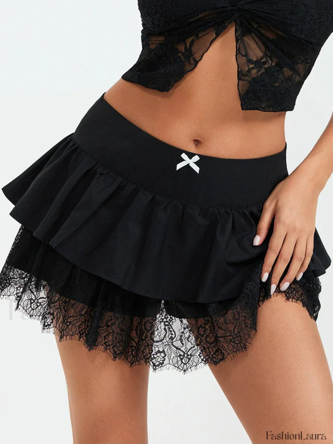 Emily & Isabella Brooks | Black Lace Layered Skirt