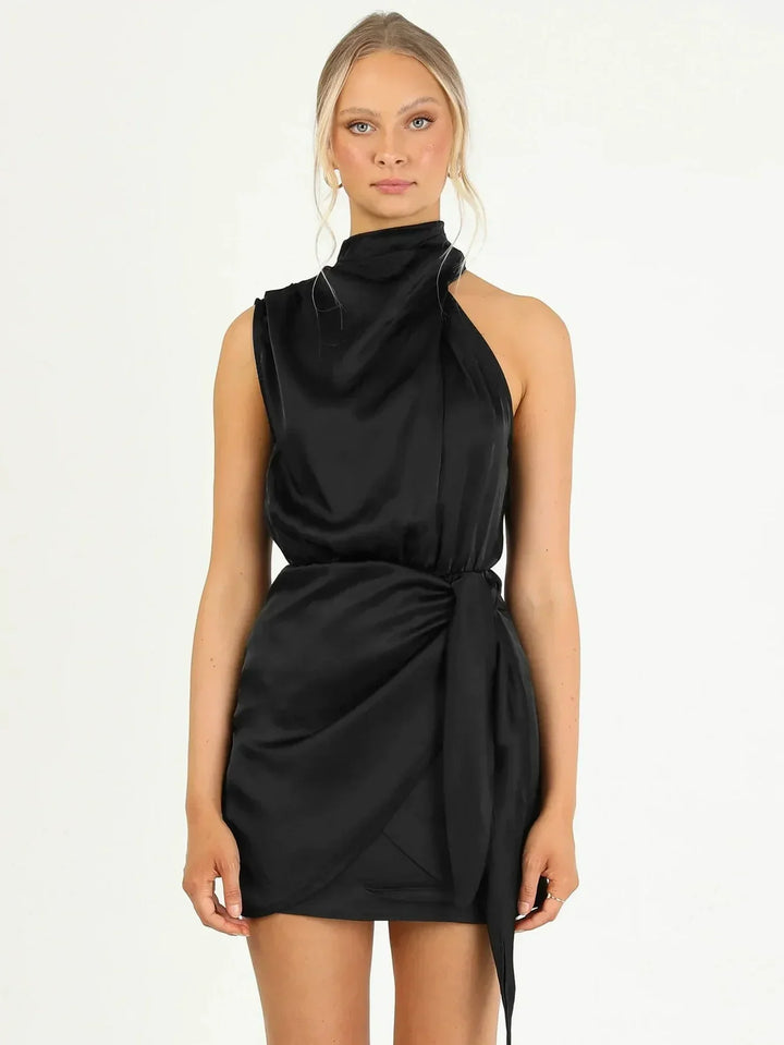 Emily & Isabella Brooks | Satin Halter Mini Cocktail Dress