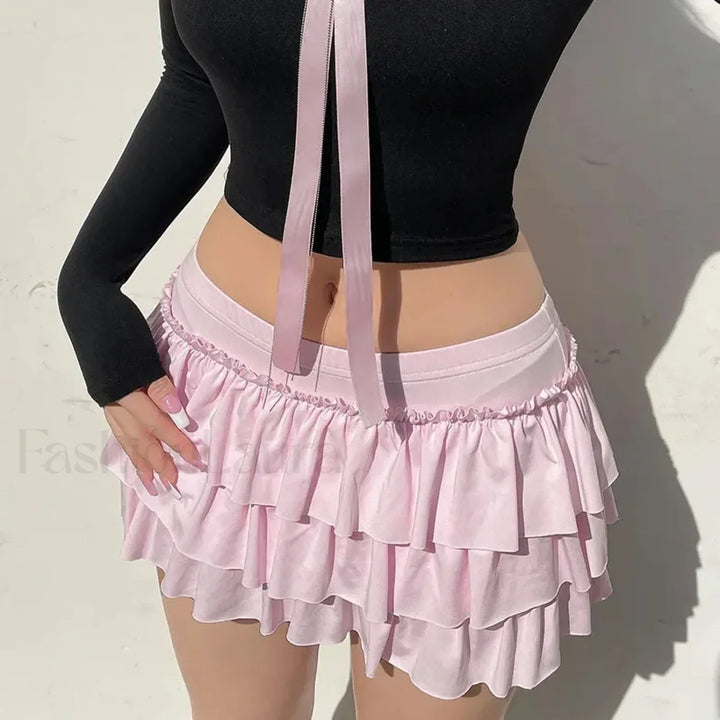 Emily & Isabella Brooks | Bow Trim Low Waist Mini Skirt
