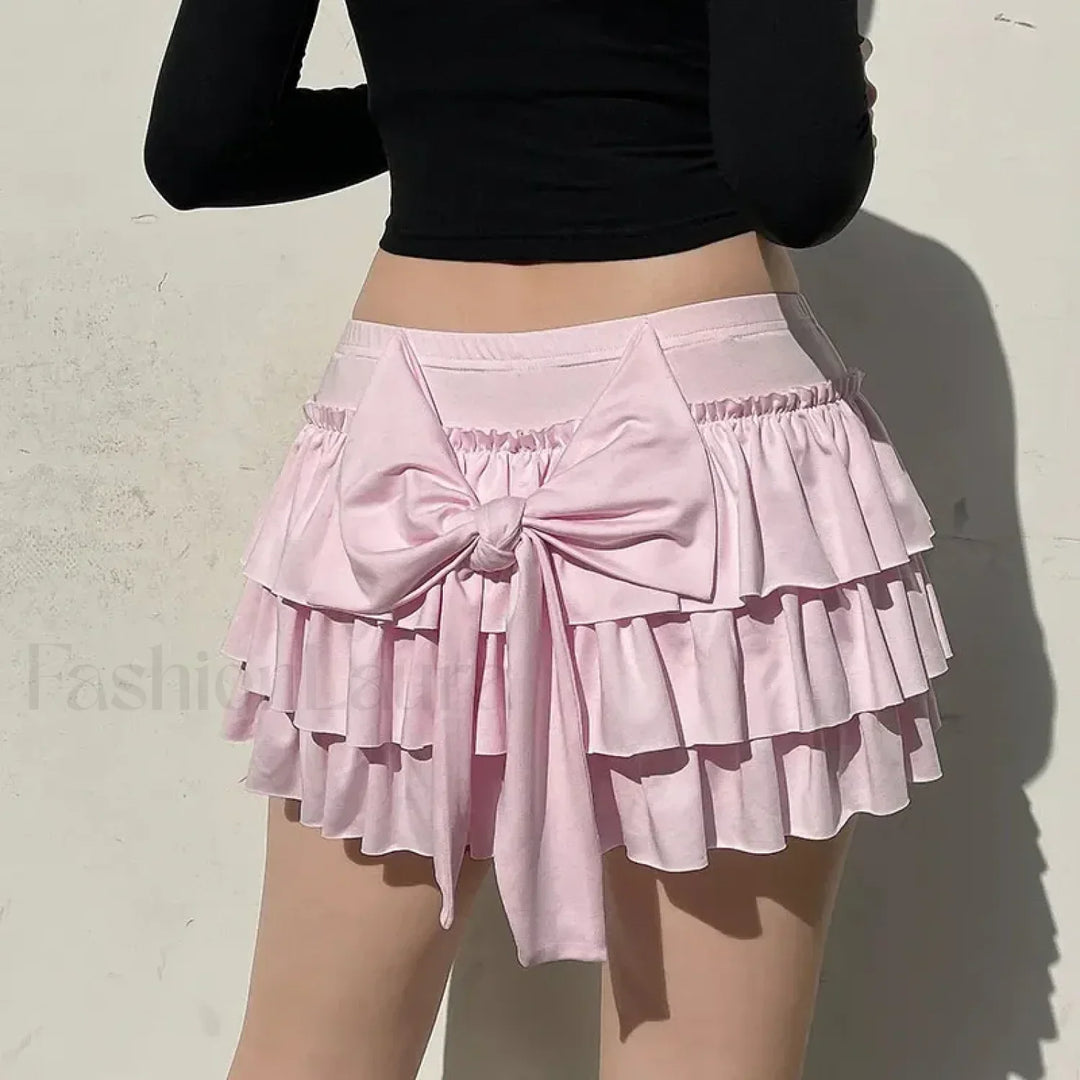 Emily & Isabella Brooks | Bow Trim Low Waist Mini Skirt