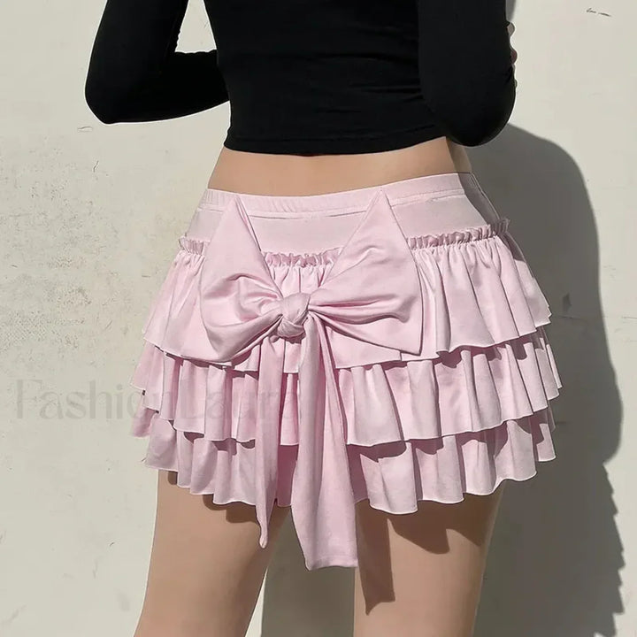 Emily & Isabella Brooks | Bow Trim Low Waist Mini Skirt