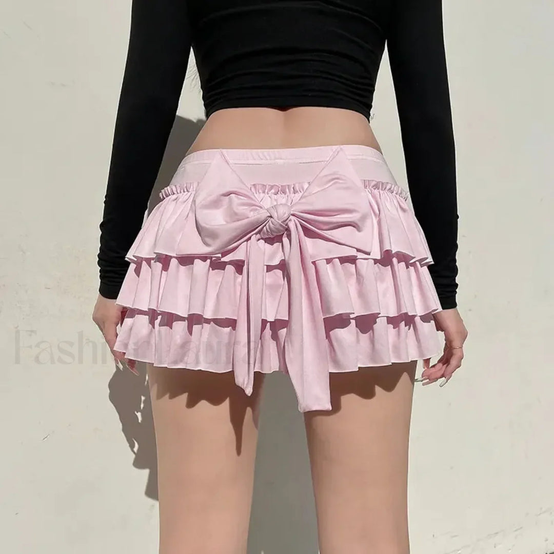 Emily & Isabella Brooks | Bow Trim Low Waist Mini Skirt