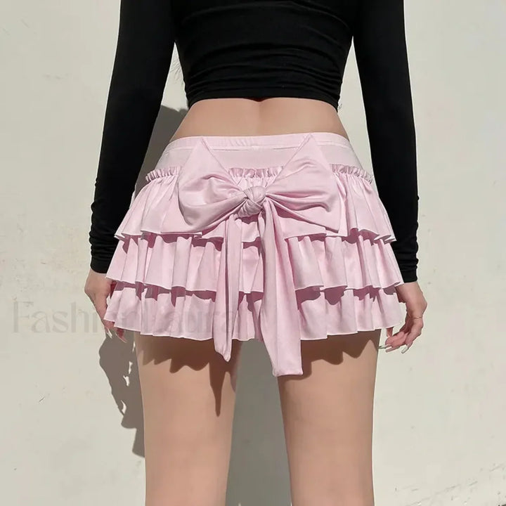Emily & Isabella Brooks | Bow Trim Low Waist Mini Skirt
