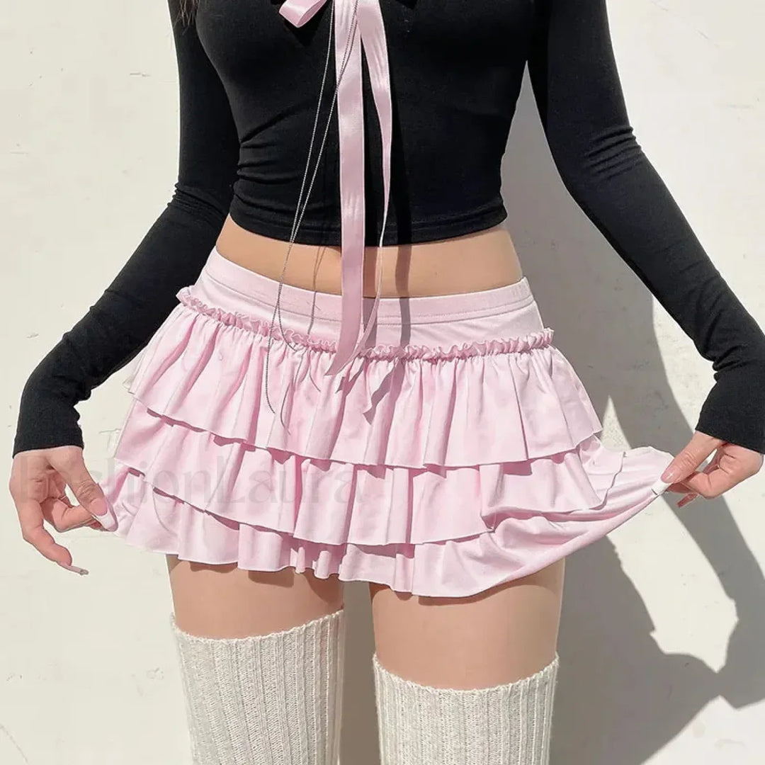 Emily & Isabella Brooks | Bow Trim Low Waist Mini Skirt
