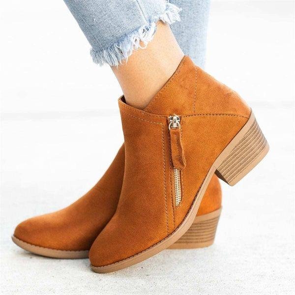 Emily & Isabella Brooks | Women's Ankle Boots, Double Zipper, Chunky Low Heel