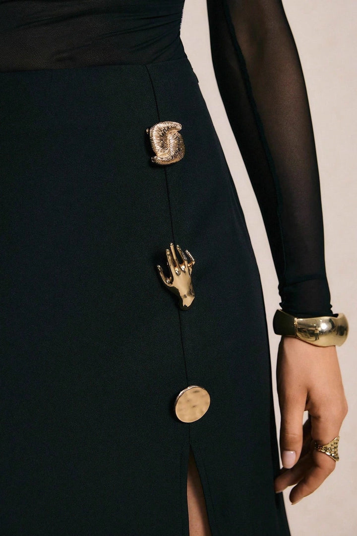 Emily & Isabella Brooks | High Waisted Slim Split Skirt with Metal Buckle