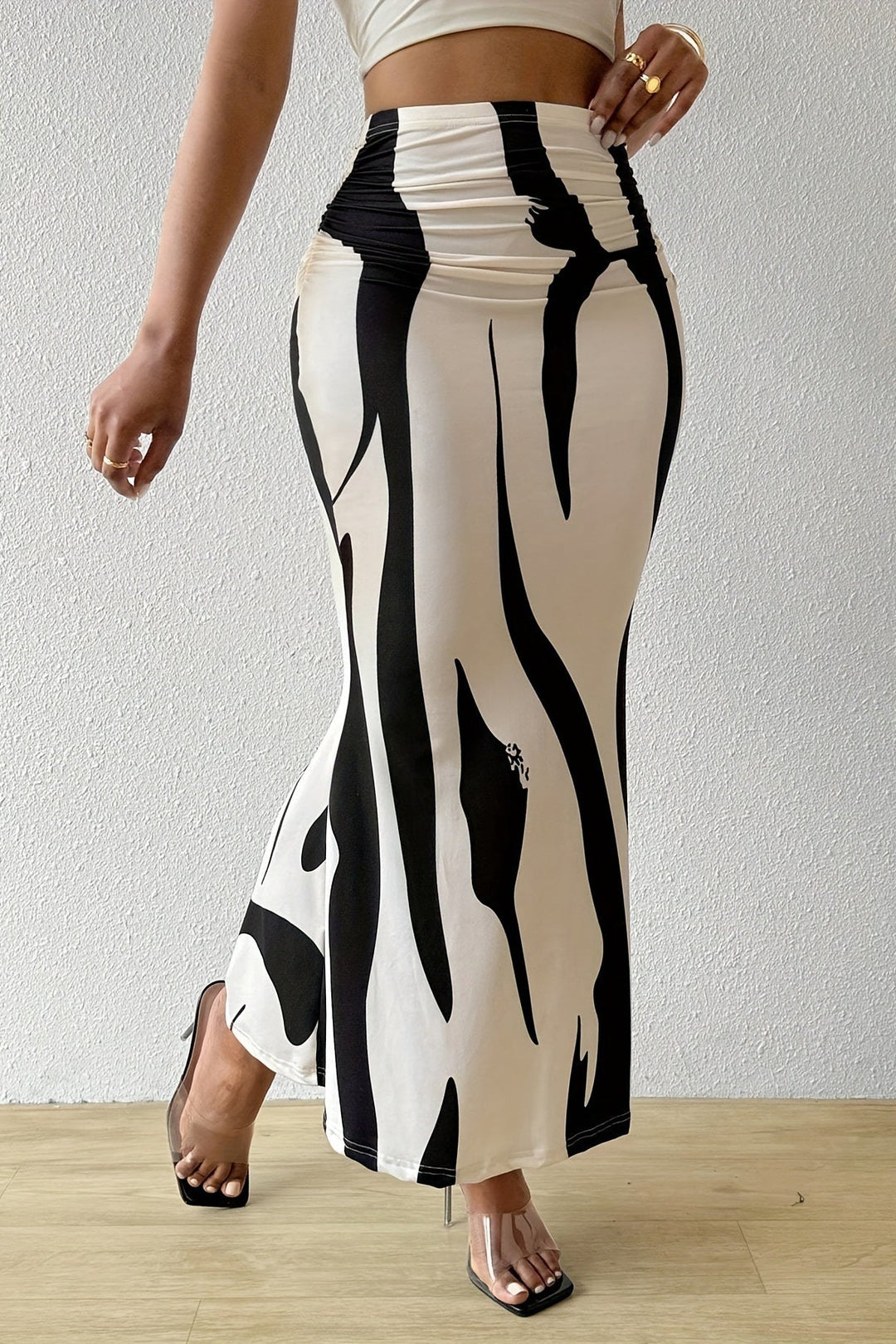 Emily & Isabella Brooks | Zebra Print High Waist Maxi Skirt