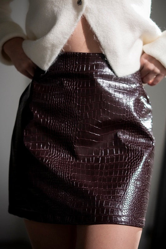 Emily & Isabella Brooks | Crocodile Pattern PU Leather High Waist Mini Skirt