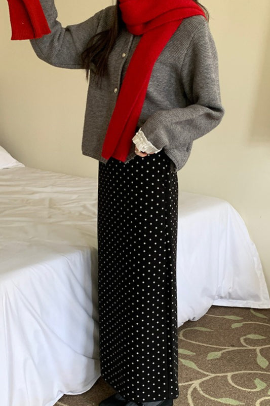 Emily & Isabella Brooks | High Waist Polka Dot Skirt with Back Slit