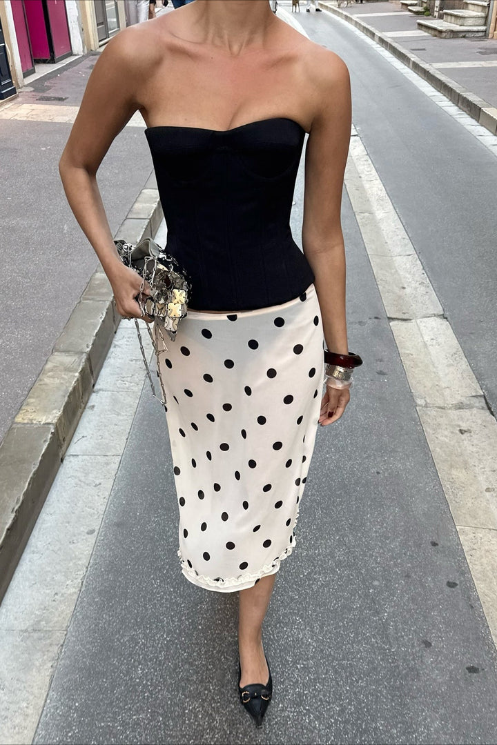Emily & Isabella Brooks | Draped High Waist Skirt in Polka Dot