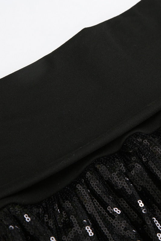 Emily & Isabella Brooks | Sequin Paneled Tiered Bodycon Mini Skirt