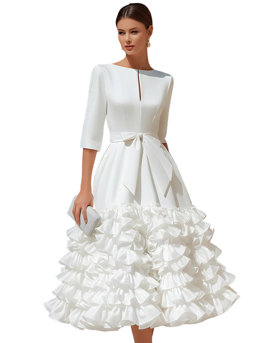 Emily & Isabella Brooks | Belted Ruffled-Hem Midi Dress