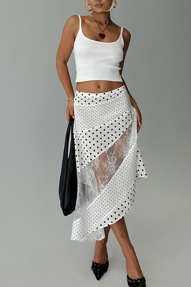 Emily & Isabella Brooks | Sheer Polka Dot Asymmetrical Skirt