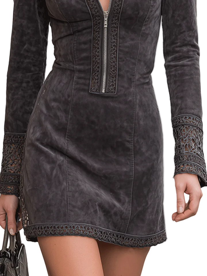 Emily & Isabella Brooks | Suede Zip Front Mini Dress