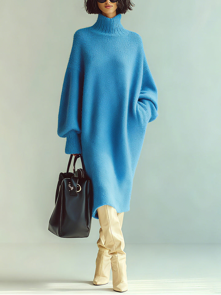 Emily & Isabella Brooks | Midi Dress Red Blue Long Sleeve Oversized