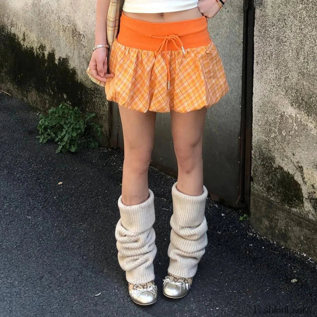 Emily & Isabella Brooks | Checkered Drawstring Lounge Skirt
