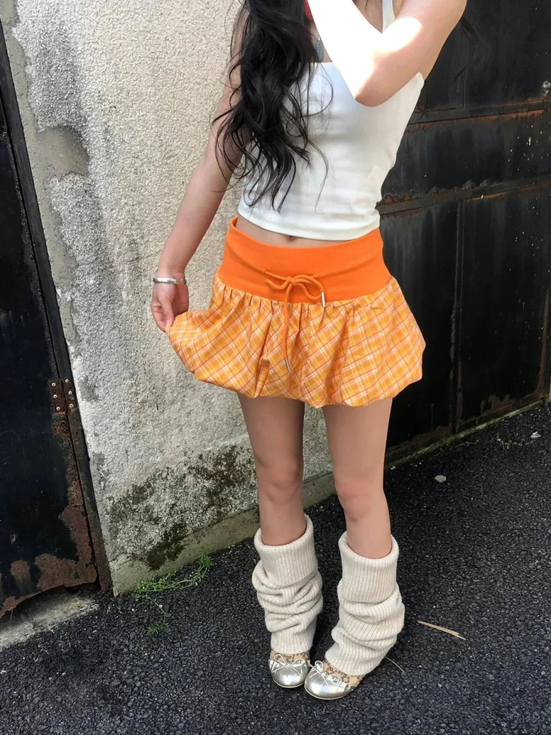 Emily & Isabella Brooks | Checkered Drawstring Lounge Skirt