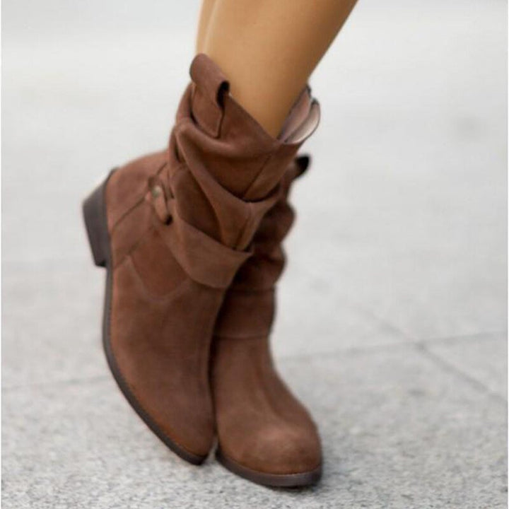 Emily & Isabella Brooks | Women's Ankle Boots - Slouched Design - Low Heel - Buckle Strap Detail