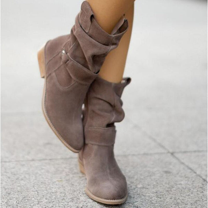 Emily & Isabella Brooks | Women's Ankle Boots - Slouched Design - Low Heel - Buckle Strap Detail