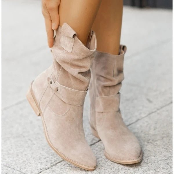 Emily & Isabella Brooks | Women's Ankle Boots - Slouched Design - Low Heel - Buckle Strap Detail