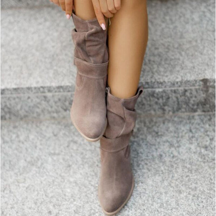Emily & Isabella Brooks | Women's Ankle Boots - Slouched Design - Low Heel - Buckle Strap Detail