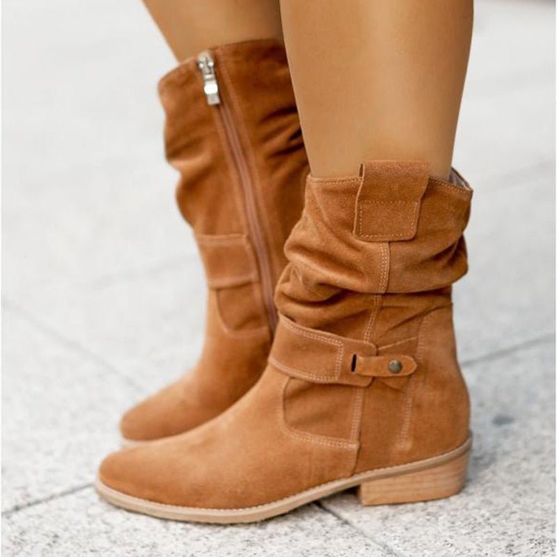 Emily & Isabella Brooks | Women's Ankle Boots - Slouched Design - Low Heel - Buckle Strap Detail
