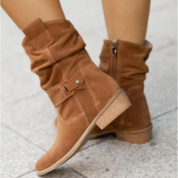 Emily & Isabella Brooks | Women's Ankle Boots - Slouched Design - Low Heel - Buckle Strap Detail