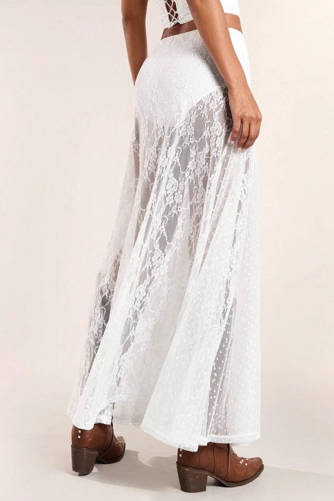 Emily & Isabella Brooks | Low Waist Lace Trim Bodycon Skirt