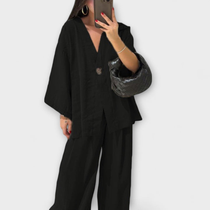 Emily & Isabella Brooks | Casual V-Neck Top and Pants Set