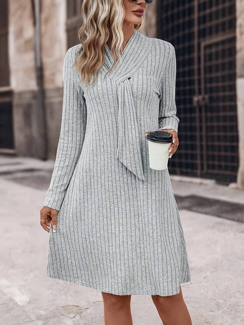 Emily & Isabella Brooks | Ribbed Knit Dress with Scarf