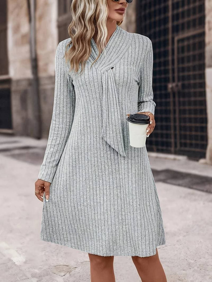 Emily & Isabella Brooks | Ribbed Knit Dress with Scarf