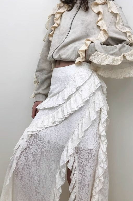 Emily & Isabella Brooks | Asymmetric Wool Blend Maxi Skirt in Black and White