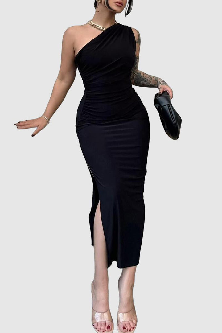 Emily & Isabella Brooks | One-Shoulder Cocktail Dress in Elegant Style with Slit